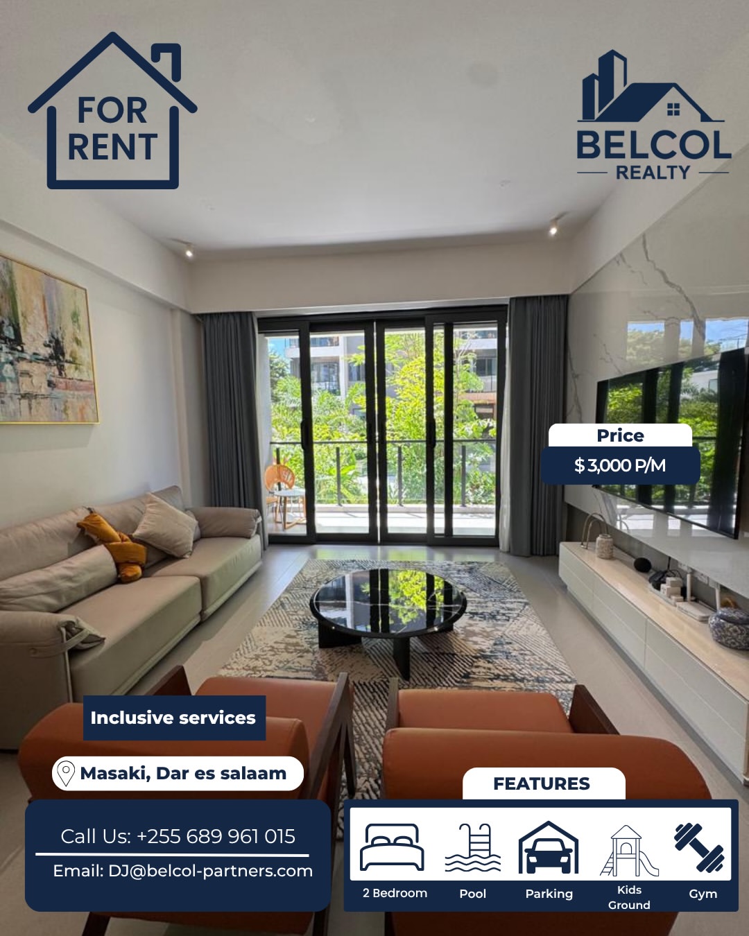 2 Bed | 2.5 Bath, Apartment to let in Masaki, Dar es Salaam